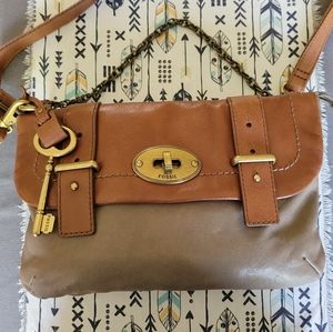 Fossil Brown and Tanish-Gray Two-tone Leather Purse.